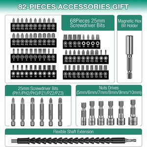 Cordless Electric Screwdriver Set with Accessories - Green