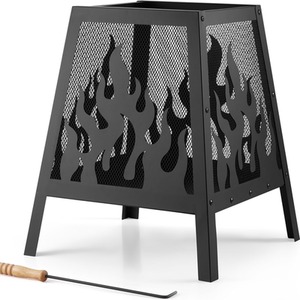Steel Fire Pit Square Design Outdoor - Black