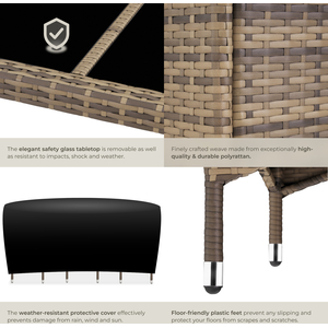 Rattan Garden Furniture Set 61 With Protective Cover - Nature/Dark Grey by tectake