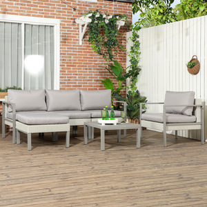 Outsunny Outdoor Patio Sofa Set with Table Cushions Stool - Light Grey by Outsunny