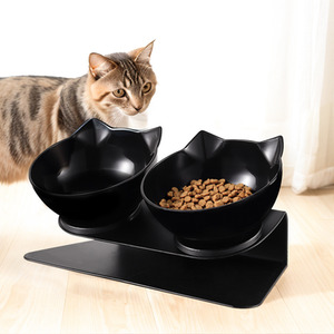 Double Bowl Slanted Cat Feeder - Black by Livingandhome
