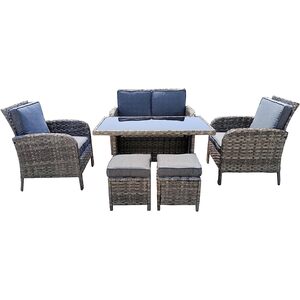 6 Pieces Patio Dining Set Rattan Furniture Set with Cushions - Grey by Furniture One