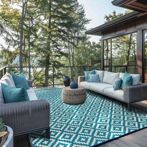 Teal Blue and White Green Decore Nirvana Reversible Outdoor Camping Rug - Teal Blue and White / 300cm by Green Decore