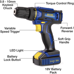 Cordless Drill Driver 18-20V Li-Ion Electric LED Light Screwdriver - Blue by Skotek