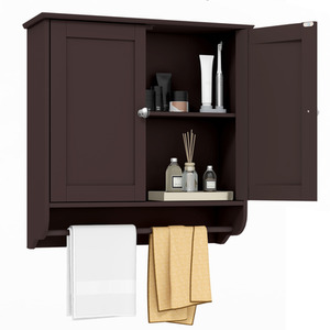 Bathroom Cabinet with Towel Bar - Brown by Costway