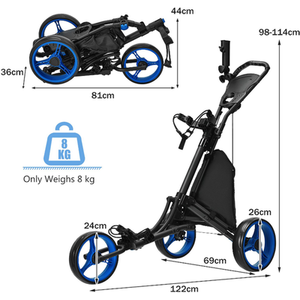 3 Wheel Golf Push Pull Cart - Blue by Costway