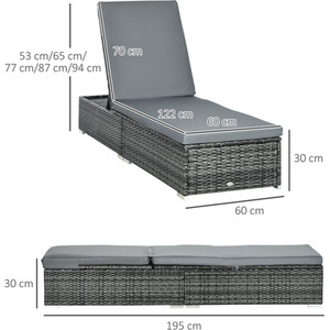 Outsunny Single PE Rattan Sun Lounger with Adjustable Back - Grey by Outsunny