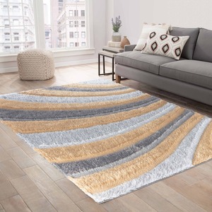 Modern Soft Waves Shimmer Shaggy Area Rugs - Ochre / 80x150 cm Rectangle by Desire Rugs