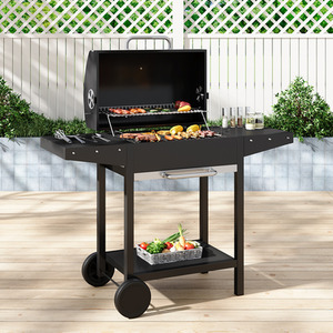 Outdoor Movable Charcoal BBQ Grill with Bottom Shelf - Black by komore