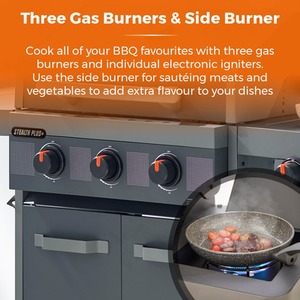 Stealth Plus Three Burner BBQ with Side Burner - Grey by Tower