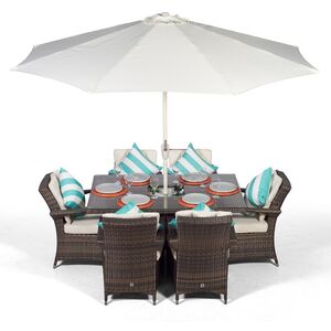 Arizona Square Rattan Patio Dining Set with Ice Bucket Drinks Cooler - Brown / 6 by Giardino