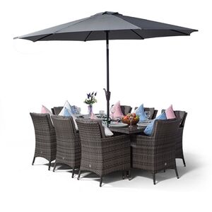 Savannah Square Rattan Patio Dining Set with Ice Bucket Drinks Cooler - Grey / 8 by Giardino