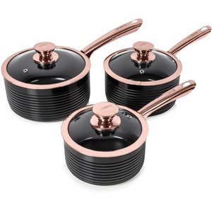 Linear Rose Gold 3 Piece Saucepan Set - Black by Tower