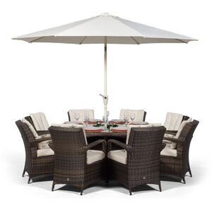 Arizona Round Rattan Patio Dining Set with Ice Bucket Drinks Cooler - Brown / 8 by Giardino