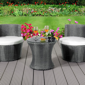 3 Piece Rattan Bistro Stackable Garden Furniture Set - Grey by Comfy Living