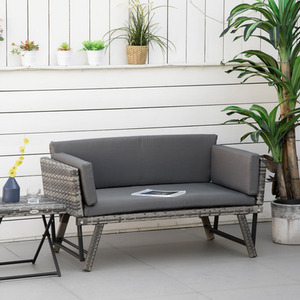 Outsunny Wicker Convertible Sofa Bed Rattan Chaise - Grey by Outsunny