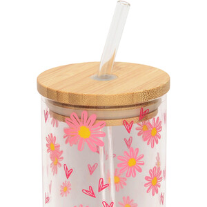 Daisy Daze Glass Drinking jar - Pink