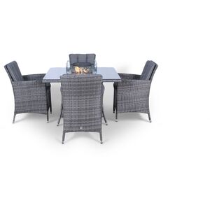 Savannah Fire Pit Square Rattan Patio Dining Set - Grey / 4 by Giardino