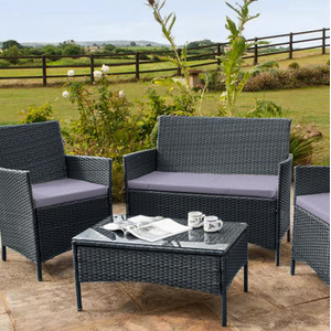 4 Piece Rattan Garden Furniture Set with Cover - Grey by Comfy Living