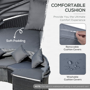 Outsunny Garden Daybed with Cushioned Round Sofa Bed - Black by Outsunny