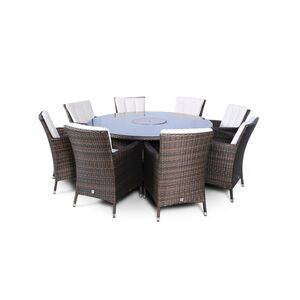 Savannah Fire Pit Round Rattan Patio Dining Set - Brown / 8 by Giardino