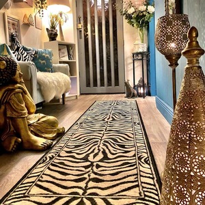 Black Cream Zebra Print Living Room Rug - Black / 240 x 60cm by The Rug House