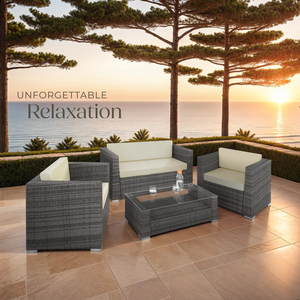 Rattan Garden Set Munich 4 Seats 1 Table - Grey by tectake