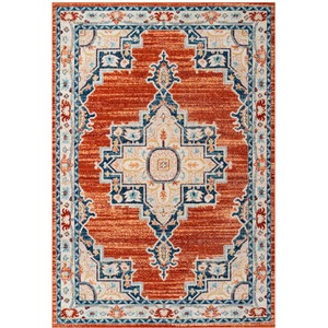 Orange Terra Navy Traditional Medallion Low Pile Soft Living Area Rug by The Rug House