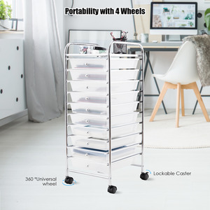 10 Drawer Rolling Storage Cart-Clear - Clear by Costway
