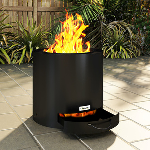 Outdoor Fire Pit with Ash Tray, Wood Burning Firepit with Fire Poker - Black by Outsunny