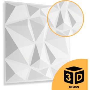 3D Wall Panels (50x50 cm) PVC Cladding Panel White Diamond Design by NOVECRAFTO