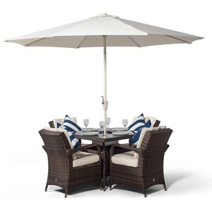 Arizona Square Rattan Patio Dining Set with Ice Bucket Drinks Cooler - Brown / 4 by Giardino