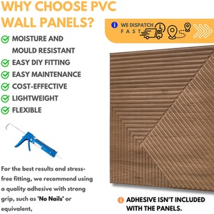 3D Wall Panels (50x50 cm) PVC Cladding Panel in Chevron Line Design by NOVECRAFTO