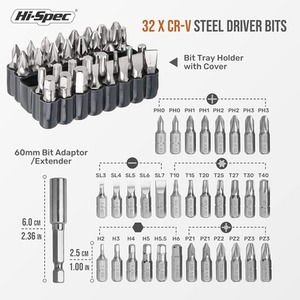 34 Piece 3.6V USB Cordless Electric Screwdriver Set and bits - Black by Hi-Spec