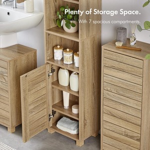Freestanding Tall Bathroom Cabinet - Natural by VonHaus