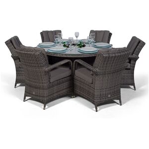 Arizona Round Rattan Patio Dining Set with Ice Bucket Drinks Cooler - Grey / 6 by Giardino