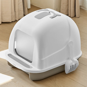 Litter Box with Cat-Shaped Handle and Deodorizer Section - White by Livingandhome