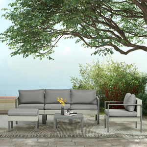 Outsunny Outdoor Patio Sofa Set with Table Cushions Stool - Light Grey by Outsunny