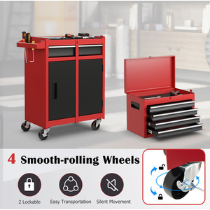 2-in-1 Rolling Tool Chest - Red & Black by Costway