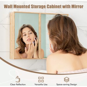 Bamboo Double Door Medicine Cabinet - Natural by Costway