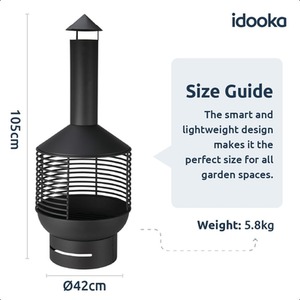 Chiminea Outdoor Fireplace Modern Steel - Black