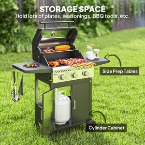 Outsunny 3 Burner Gas BBQ Trolley with See-through Lid - Black by Outsunny