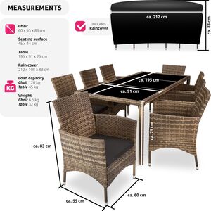 Rattan Garden Furniture Set 81 With Protective Cover - Nature/Dark Grey by tectake