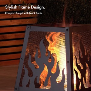 Steel Fire Pit Square Design Outdoor - Black