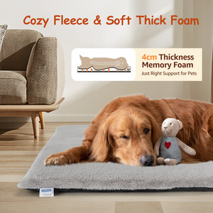 Self Heating Pet Pad Dog Bed Soft Fleece Dog Crate Bed Mattress with Memory Foam - Grey / XL (L91.5*W58*H4cm) by Nobleza