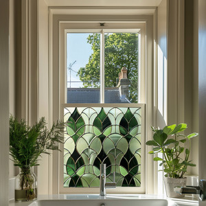 Azzone Art Deco Stained Glass Privacy Window Film - Green / 75cm by Creative Printing Solutions