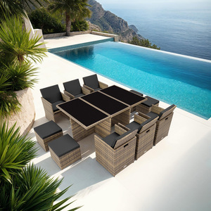 New York Rattan Garden Furniture Set with Protective Cover - Nature by tectake