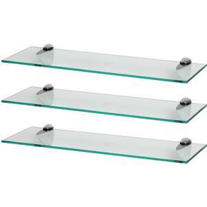Floating Glass Bathroom Wall Shelves - 60cm - Chrome / 3 by Harbour Housewares