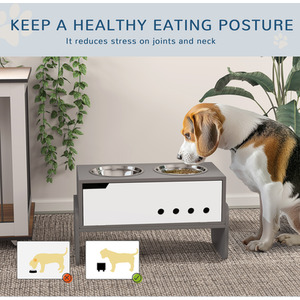 PawHut adjustable Raised Dog Bowls - Grey by PawHut