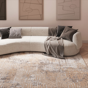 Warm Beige Grey Distressed Abstract Geometric Motif Area Rug by The Rug House